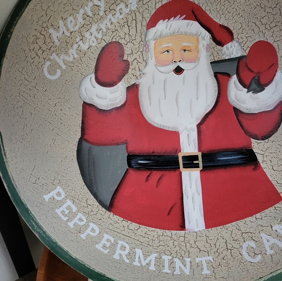11" Santa Merry Christmas Holiday Round Wood Decor Bowl gift giving - Picture 2 of 5